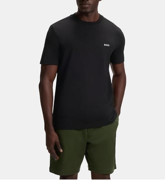 T-shirt droit signature en coton stretch  - BOSS - Noir foncé