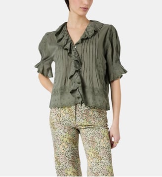 Chemise brodée en voile de coton - CEYLIA - Gerard Darel - Vert kaki