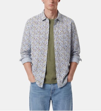Chemise manches longues en lin carpes koï - Serge Blanco - Bleu ciel