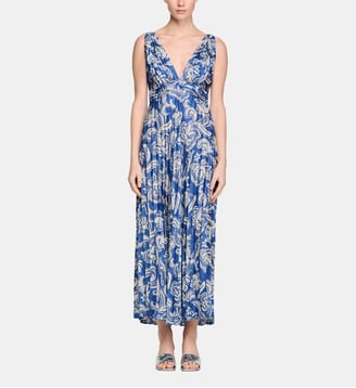 Robe longue à imprimé floral - Sandro - Bleu et écru