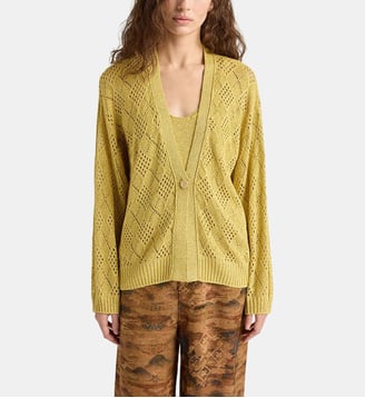 Cardigan lupinos en lurex à motif losanges - Momonì - Jaune