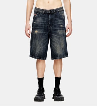Short en denim coupe décontractée avec usures - Diesel - Bleu