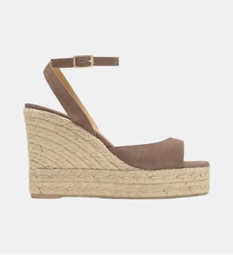 Sandales compensées en cuir et jute tressée à bride cheville BROOK - Castaner - Taupe