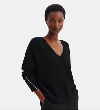 Pull col V Lily - Bompard - Noir et ecru vintage