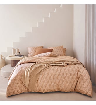 Parure de lit imprimée en percale de coton, taies rectangles, HYPNOS - Essix - Beige