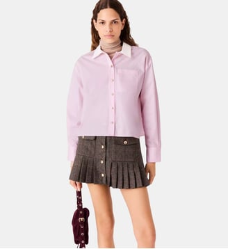 Chemise courte et col contrasté - Maje - Rose pâle