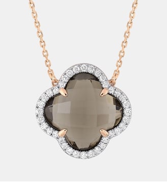 Collier, quartz fume grand modèle, diamants, or rose - Morganne Bello - Or rose