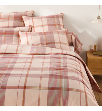 Housse de couette en flanelle de coton - La Redoute Interieurs - Carreaux fond rose