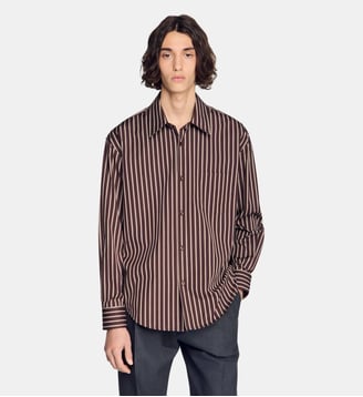 Chemise en coton à rayures - Sandro - Chocolat et ecru