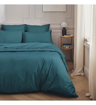 Housse de couette unie en percale de coton, PREMIÈRE - Essix - Bleu emeraude