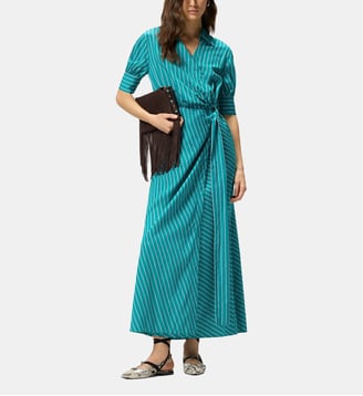 Robe portefeuille longue à rayures - Pinko - Multicolore vert et bleu clair