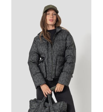 Doudoune oversize col chemise Hossa print - Jott - Army foncé leopard