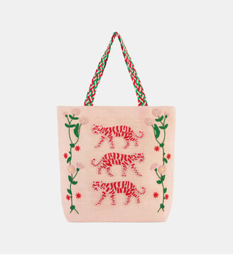 Sac cabas brodé de perles motifs tigres NAFTY - Wild - Rose