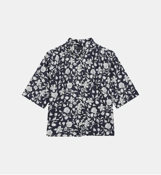 chemise en coton col officier - Agnès b. - Bleu parker