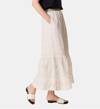 Jupe longue Jinta broderies coton bio - Leon & Harper - Blanc