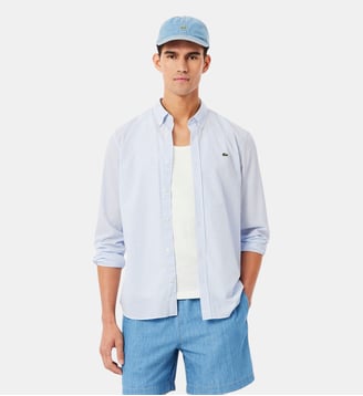 Chemise à carreaux popeline légère regular fit - Lacoste - Blanc et bleu clair