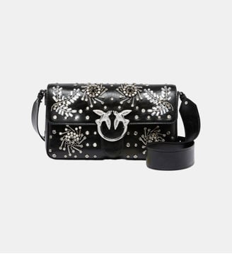Sac porté épaule moyen love bag slouchy en microfibre effet cuir - Pinko - Noir limousine nickel brillant