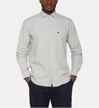 Chemise droite rayée en coton - Serge Blanco - Écru et marron