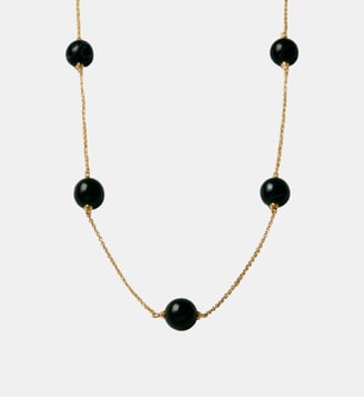 Collier plaqué or jaune avec agate noire et motif sphérique - Aristocrazy - Or