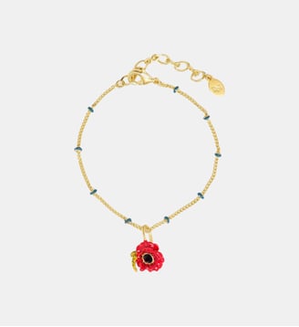 Bracelet fin coquelicot rouge et cristal noir - Les Néréides - Multicolore