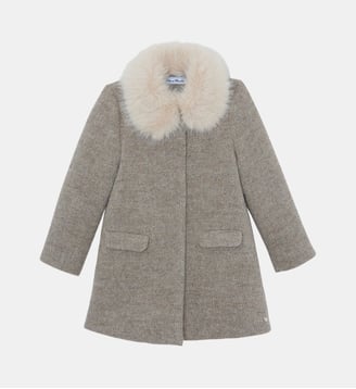 Manteau -  moyen tweed col imitation fourrure - Tartine Et Chocolat - Beige