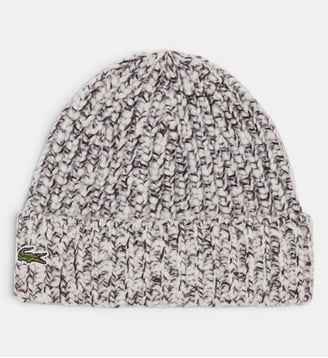 Bonnet pompon laine côtelée - Lacoste - Beige marron noir