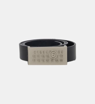 Ceinture en cuir avec logo numérique - MM6 Maison Margiela - Noir