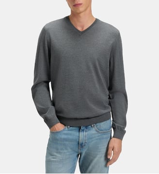 Pull slim laine vierge - BOSS - Gris foncé