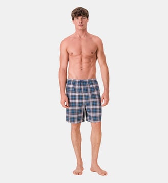 Caleçon mi-long à motif tartan bleu canard en coton - Le Slip Francais - Rouge et bleu