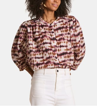 Chemisier imprimé tie & dye en coton biologique - La Fée Maraboutée - Ecru et burgundy