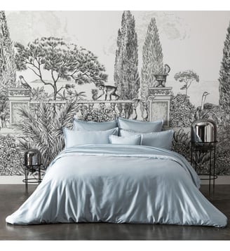 Housse de couette unie en satin de coton bio, TEOPHILE - Alexandre Turpault - Bleu baltique