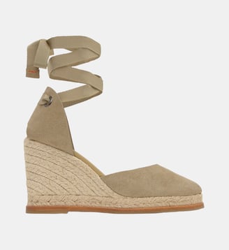 Espadrilles compensées en cuir à rubans CAMILA - Castaner - Sable