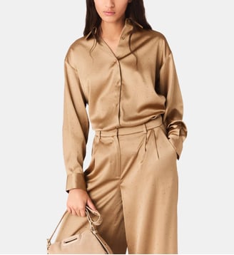 Chemise en satin strassé - Maje - Caramel