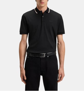 Polo slim en coton mercerisé col rayé - BOSS - Black