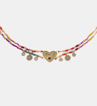 Collier multiliens perles et pampilles avec cabochon cœur MYLOVE - Hipanema - Rose