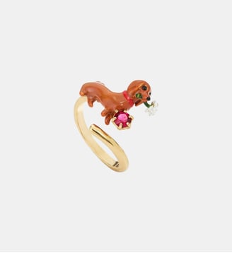 Bague ajustable teckel, marguerite et pierre rose Les Néréides