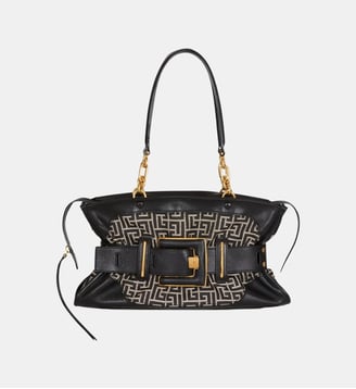Sac Anthem en cuir et jacquard monogramme - Balmain - Noir