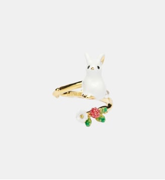 Bague ajustable lapin et fleur blanche - Les Néréides - Blanc