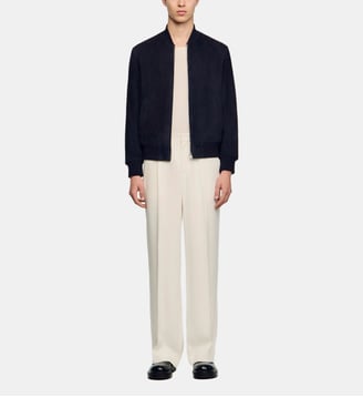 Blouson zippé en suède - Sandro - Marine