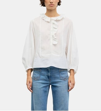 Blouse à volants en voile de coton - LEONE - Gerard Darel - Blanc