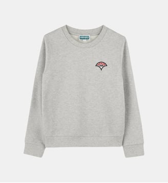 Sweat-shirt brodé en coton - Kenzo Kids - Gris clair chiné