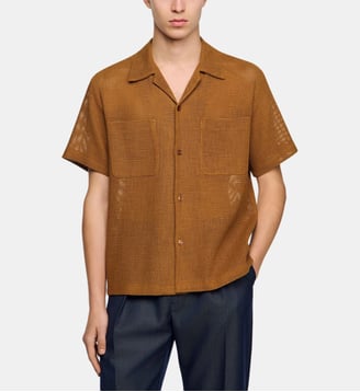 Chemise ajourée effet mesh - Sandro - Camel
