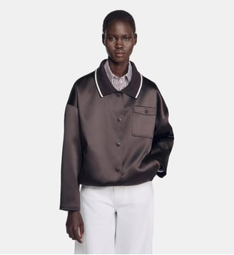 Blouson satiné à col polo - Sandro - Marron