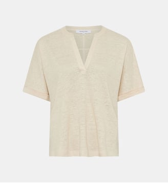T-shirt col tunisien en lin - MIORA - Gerard Darel - Naturel