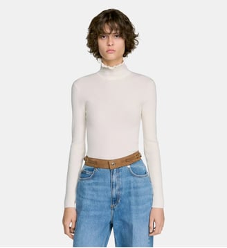 Pull à col roulé volanté en laine Sandro