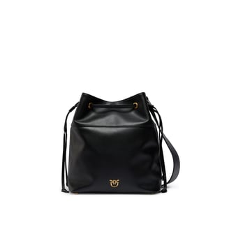 Sac seau porté épaule en cuir avec logo love birds - Pinko - Noir or antique