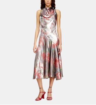 Robe midi métallique avec imprimé rose - Diesel - Gris et rose