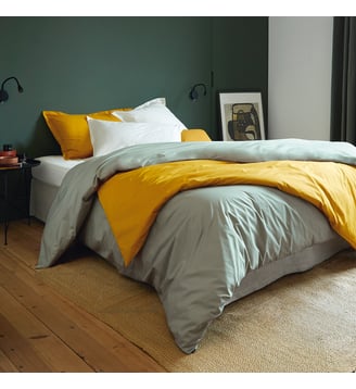 Housse de couette en percale de coton - Desforges - Vert grisé