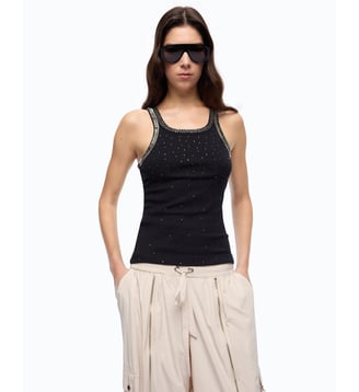 Top côtelé avec broderies bijoux - Pinko - Limousine noire