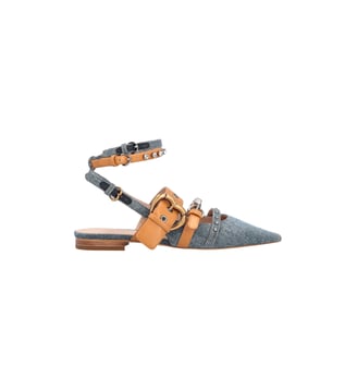 Slingbacks en denim à bout pointu et strass - Pinko - Bleu et beige